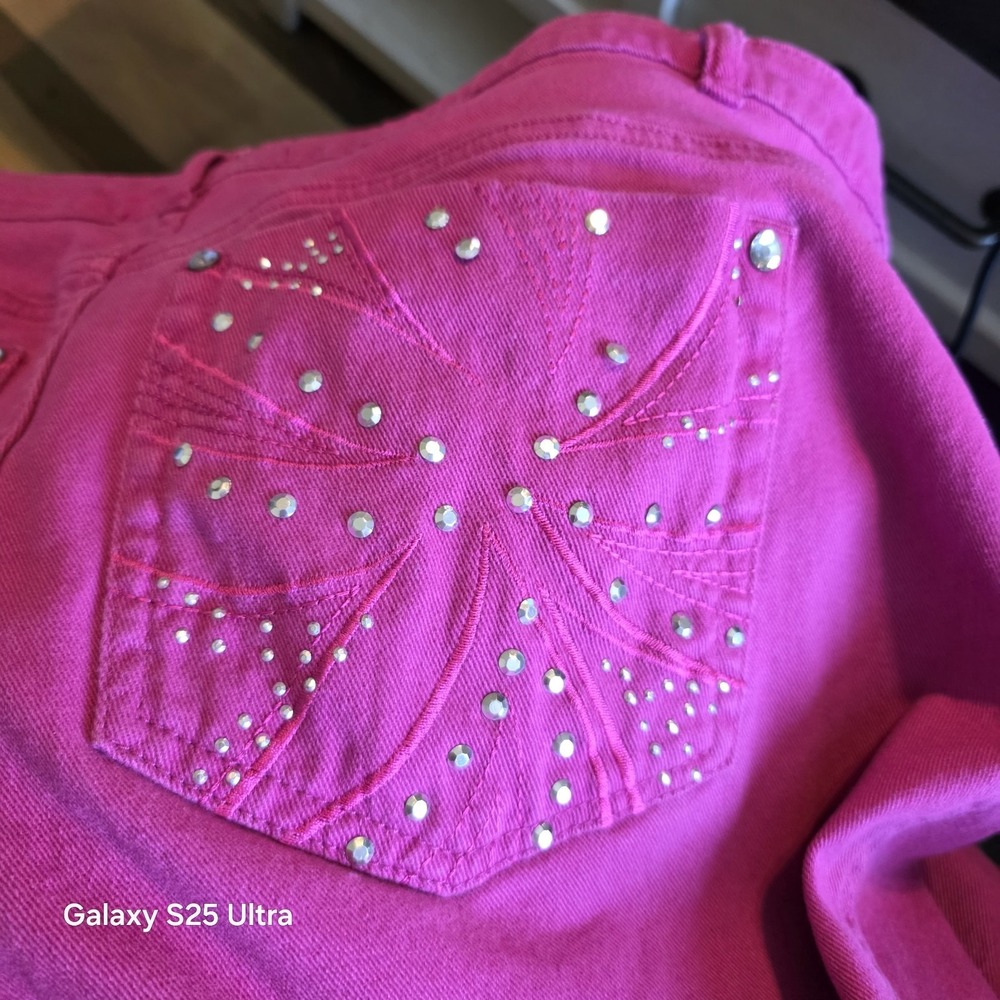 Faded Glory fushia red/dark pink embellished capri pants 26W bling Y2K? - Picture 7 of 12